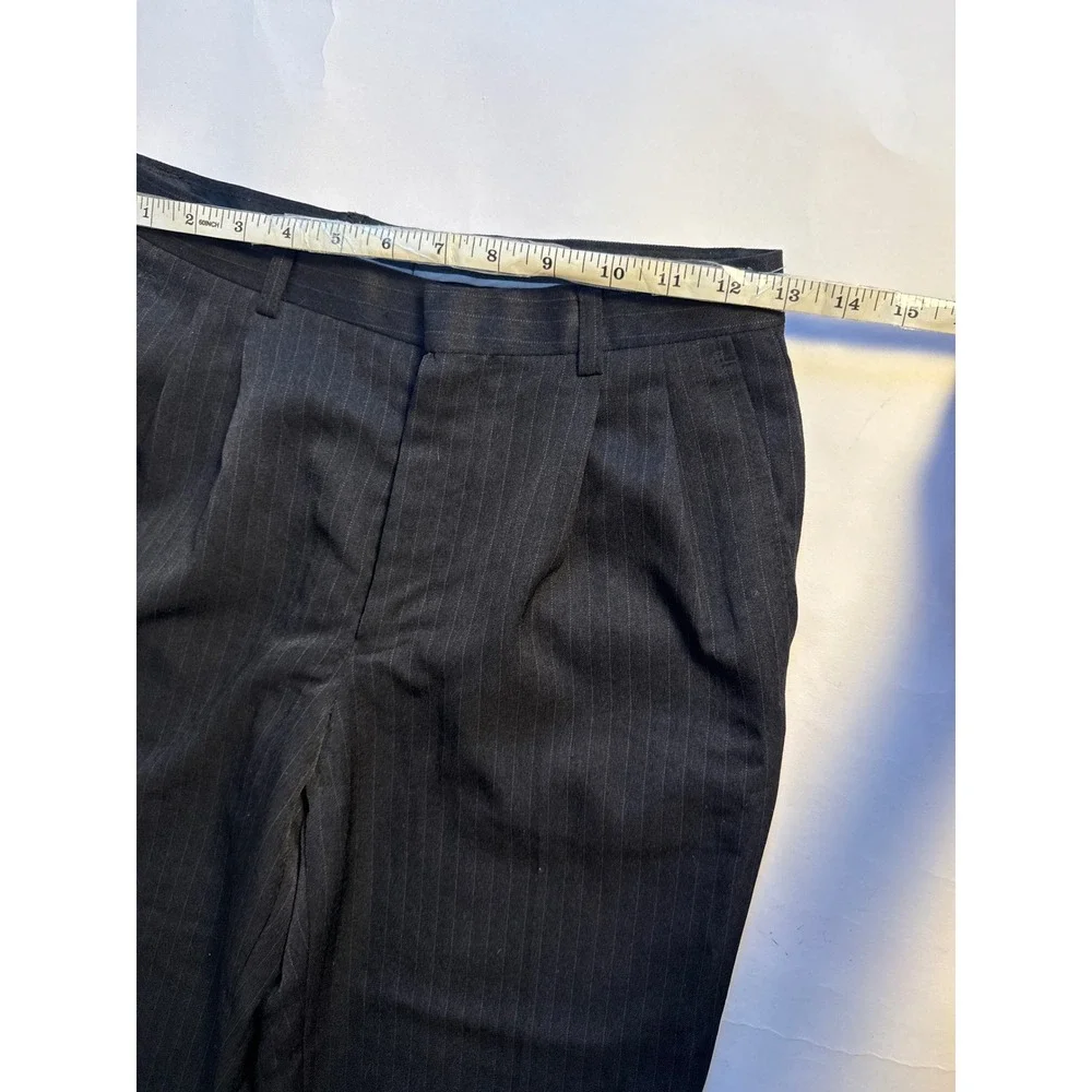 Pierre Cardin Mens Pleated Pinstripe‎ Trousers Black Charcoal Cuffed Size 14 27W